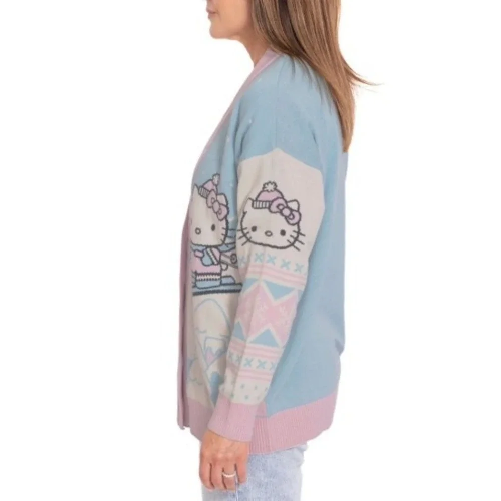 Hello‎ Kitty Ski Fair Isle Knit Cardigan Sweater Blue Pink Women XXL New - Picture 6 of 10